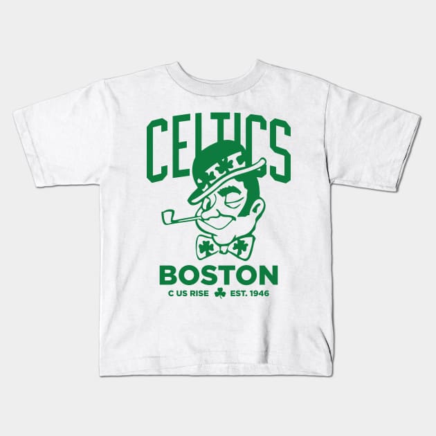 celtics boston - c us rise Kids T-Shirt by Japanese Mask Art